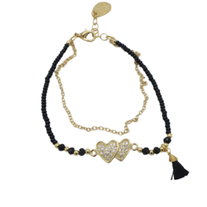 Good Luck Bracelet Corazones negra