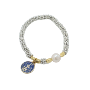 Bracelet Pewter Medalla San Benito Azul
