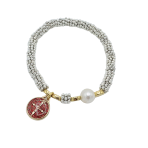 Bracelet Pewter Medalla San Benito Roja