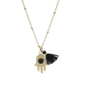 Collar Hamsa con Borla Negro