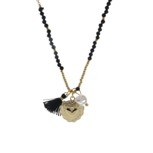 Collar Corazón con Borla Negra