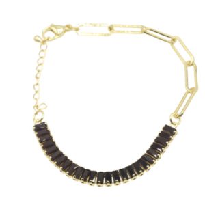 Bracelet dorado con piedra negra baguette