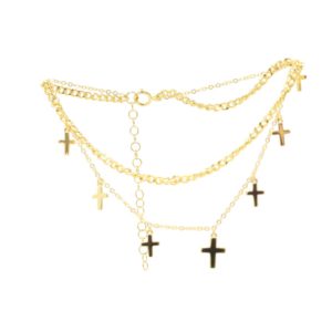 Tobillera cruces plata dorada