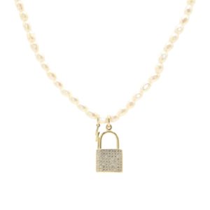 Collar perla rayo y candado