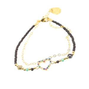 Bracelet negro corazón colores