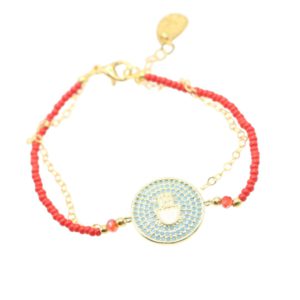 Bracelet Rojo Hamsa Turquesa