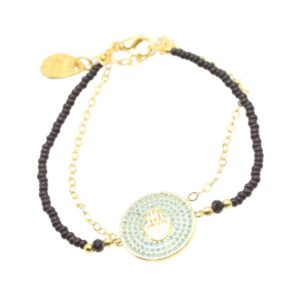 Bracelet negro Hamsa turquesa
