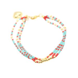 Bracelet turquesa dorada roja