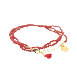 Bracelet triple pompon rojo