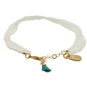 Bracelet triple blanca  con pompon turquesa