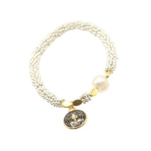Bracelet Medalla San Benito con perla